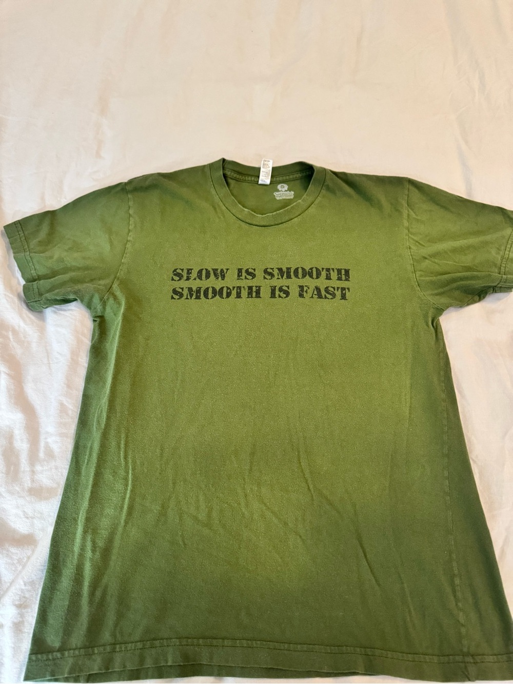 American Apparel Olive Green Graphic Tee with Black Slogan